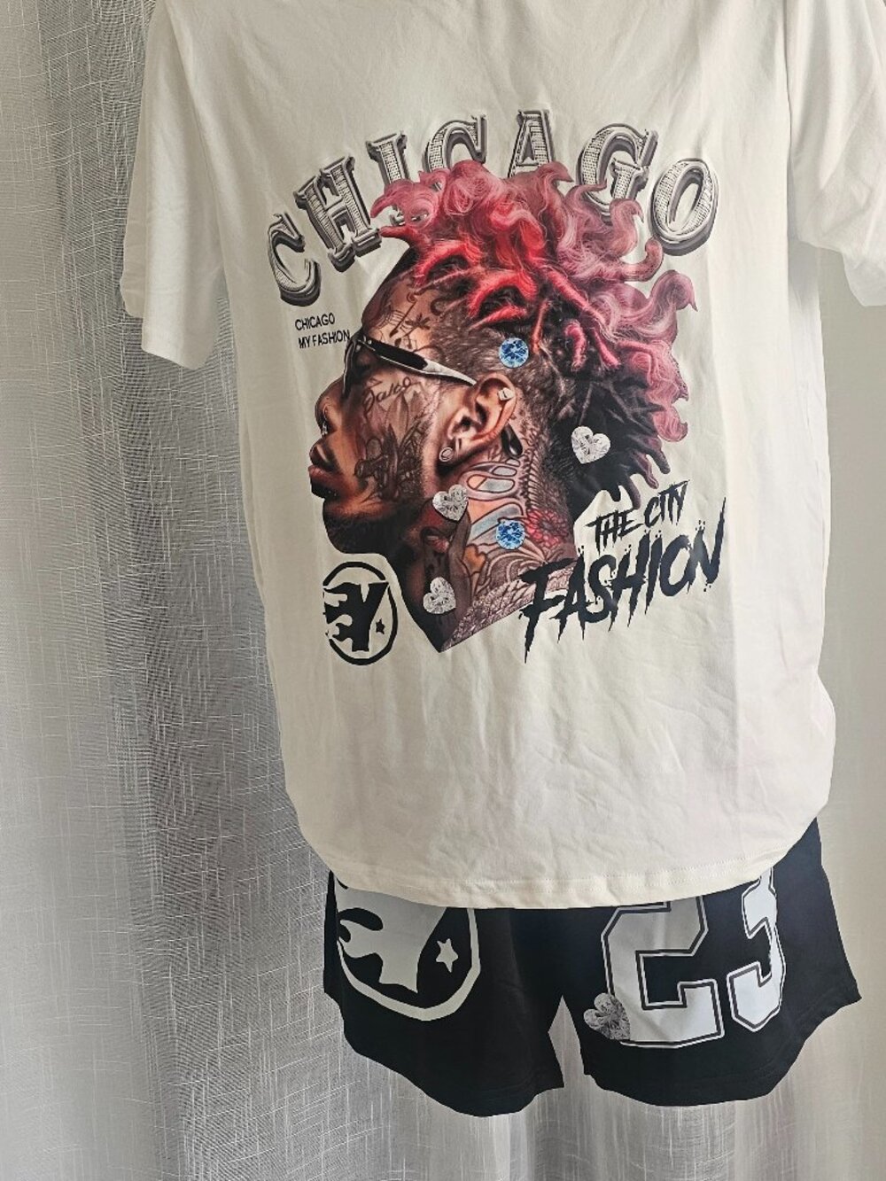 Men's Digital Pattern Loose Knit Short Sleeve T-Shirt Set Size M NEW
